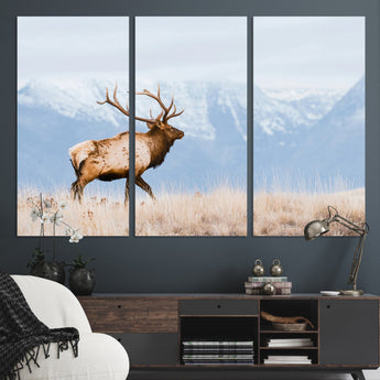 96024025-MGV-CV-36X24-Elk Photography Wall Art Canvas Print, Framed Mountain Wildlife Art Picture Print, Rustic Lodge Decor Perfect Rustic Lodge Decor
