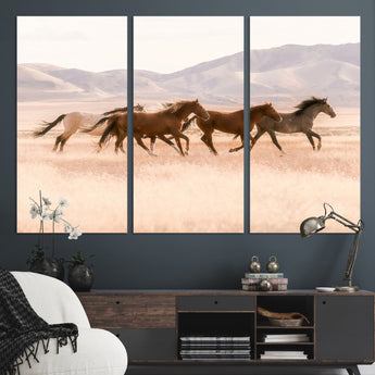83644685-MGV-CV-36X24-Wild Horse Art Wall Art Canvas Print, Framed Rustic Western Art Picture Print, Desert Horse Scene Perfect Rustic Western Decor