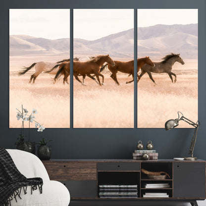 83644685-MGV-CV-36X24-Wild Horse Art Wall Art Canvas Print, Framed Rustic Western Art Picture Print, Desert Horse Scene Perfect Rustic Western Decor