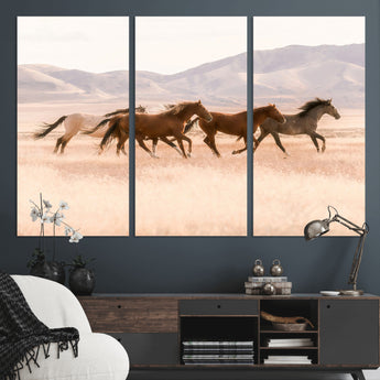 83644685-MGV-CV-36X24-Wild Horse Art Wall Art Canvas Print, Framed Rustic Western Art Picture Print, Desert Horse Scene Perfect Rustic Western Decor