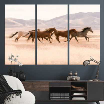 83644685-MGV-CV-36X24-Wild Horse Art Wall Art Canvas Print, Framed Rustic Western Art Picture Print, Desert Horse Scene Perfect Rustic Western Decor
