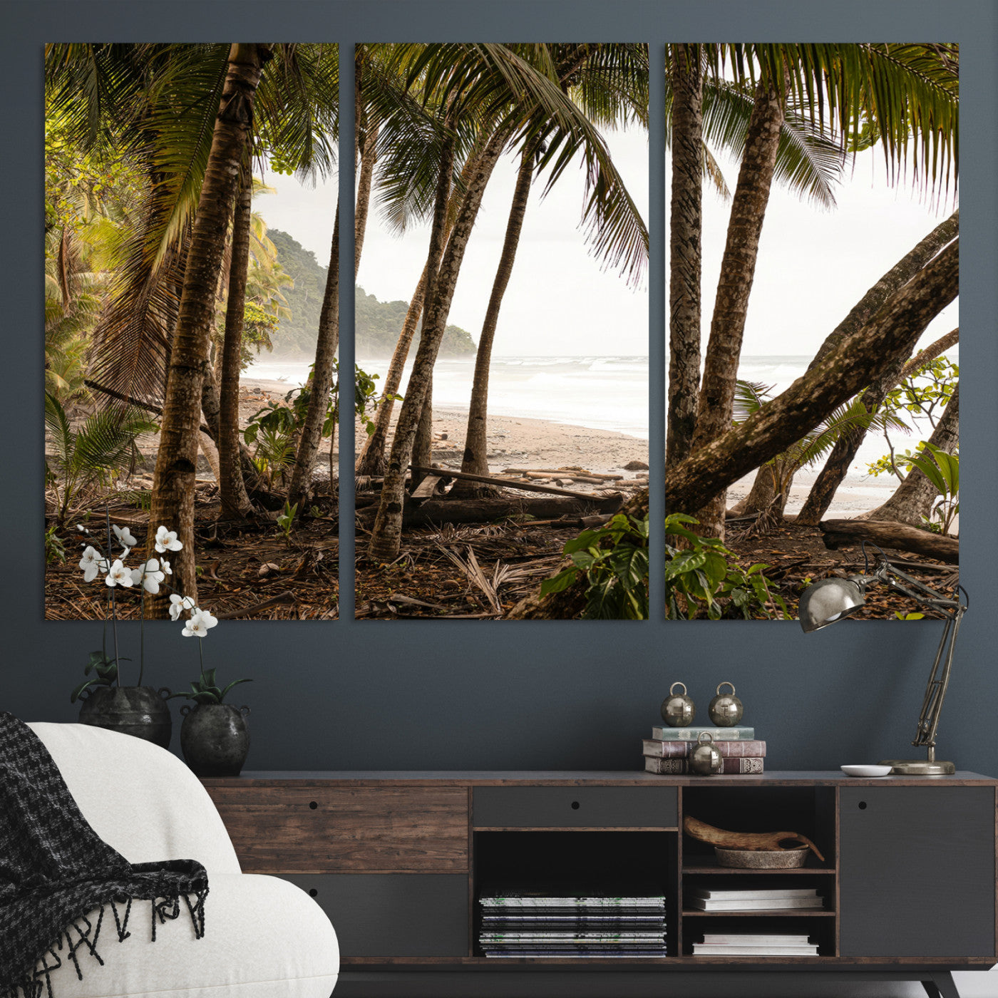 92093951-MGV-CV-36X24-Tropical Jungle Wall Art Canvas Print, Framed Palm Tree Forest Art Picture Print, Coastal Escape Perfect Jungle Retreat Decor