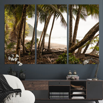 92093951-MGV-CV-36X24-Tropical Jungle Wall Art Canvas Print, Framed Palm Tree Forest Art Picture Print, Coastal Escape Perfect Jungle Retreat Decor