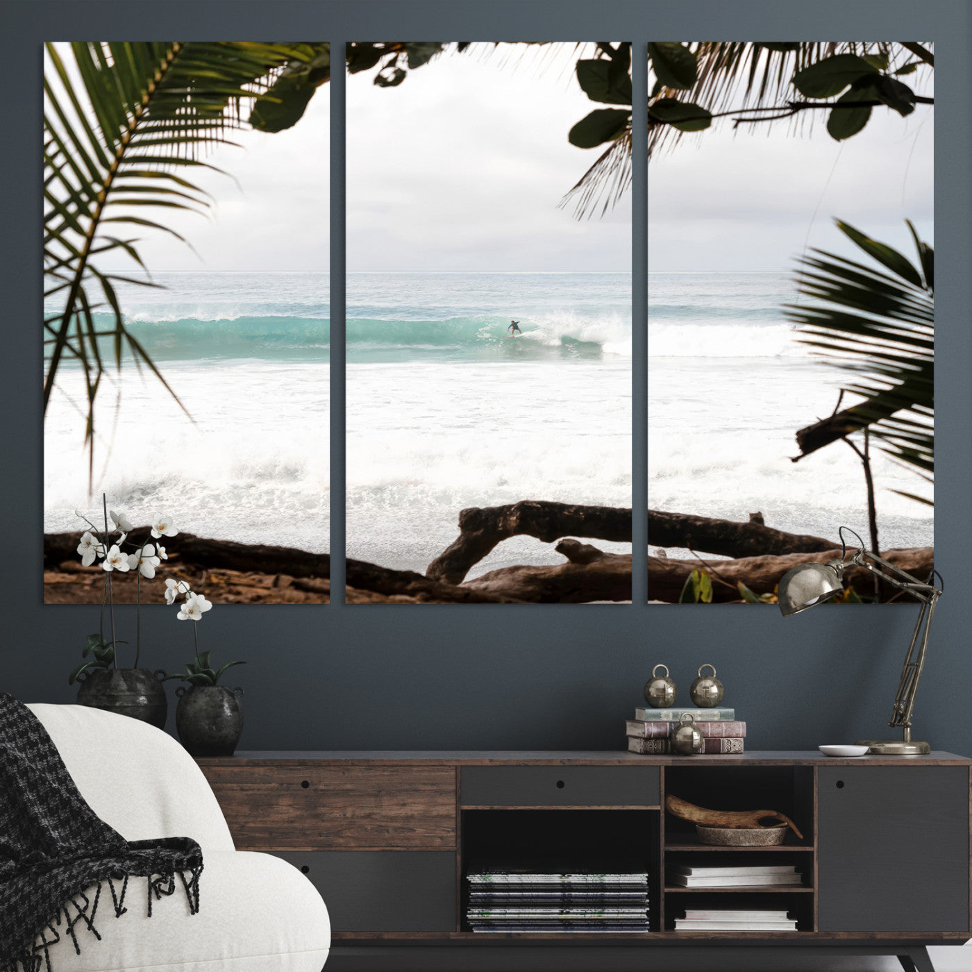 50382104-MGV-CV-36X24-Tropical Surf Wall Art Canvas Print, Framed Palm Tree View Art Picture Print, Beach House Art Perfect Boho Coastal Decor Artwork