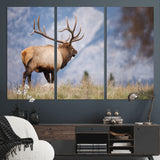26365841-MGV-CV-48X32-3P-Mountain Elk Art Wall Art Canvas Print, Framed Rustic Wildlife Print Art Picture Print, Lodge Style Decor Perfect Rustic Lodge