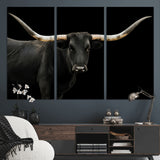 99448328-MGV-CV-48X32-3P-Longhorn Cattle Wall Art Canvas Print, Framed Texas Ranch Art Picture Print, Western Cow Perfect Farmhouse Decor Artwork