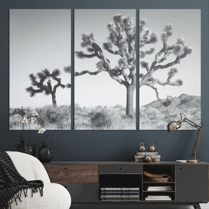 29996209-MGV-CV-36X24-Joshua Tree Art Wall Art Canvas Print, Framed Black White Landscape Art Picture Print, Desert Tree Decor Perfect Southwestern Boho