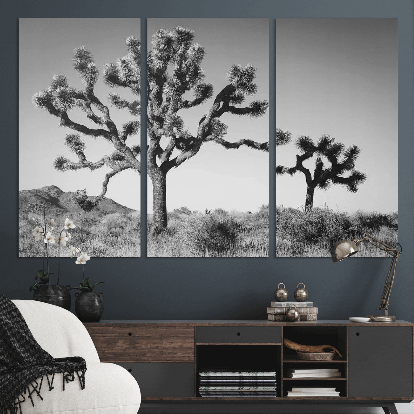 50975475-MGV-CV-36X24-Joshua Tree Art Wall Art Canvas Print, Framed Desert Tree Print Art Picture Print, Black White Nature Perfect Southwestern Boho