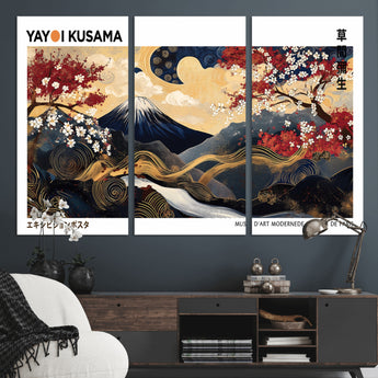 66243961-MGV-CV-36X24-Mount Fuji Japanese Wall Art – Golden Abstract Landscape Canvas Print, Cherry Blossom Painting, Modern Oriental Zen Home Decor