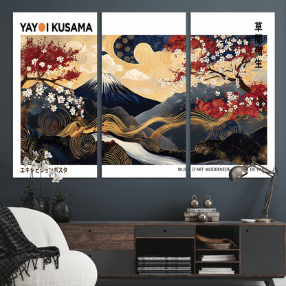 66243961-MGV-CV-36X24-Mount Fuji Japanese Wall Art – Golden Abstract Landscape Canvas Print, Cherry Blossom Painting, Modern Oriental Zen Home Decor