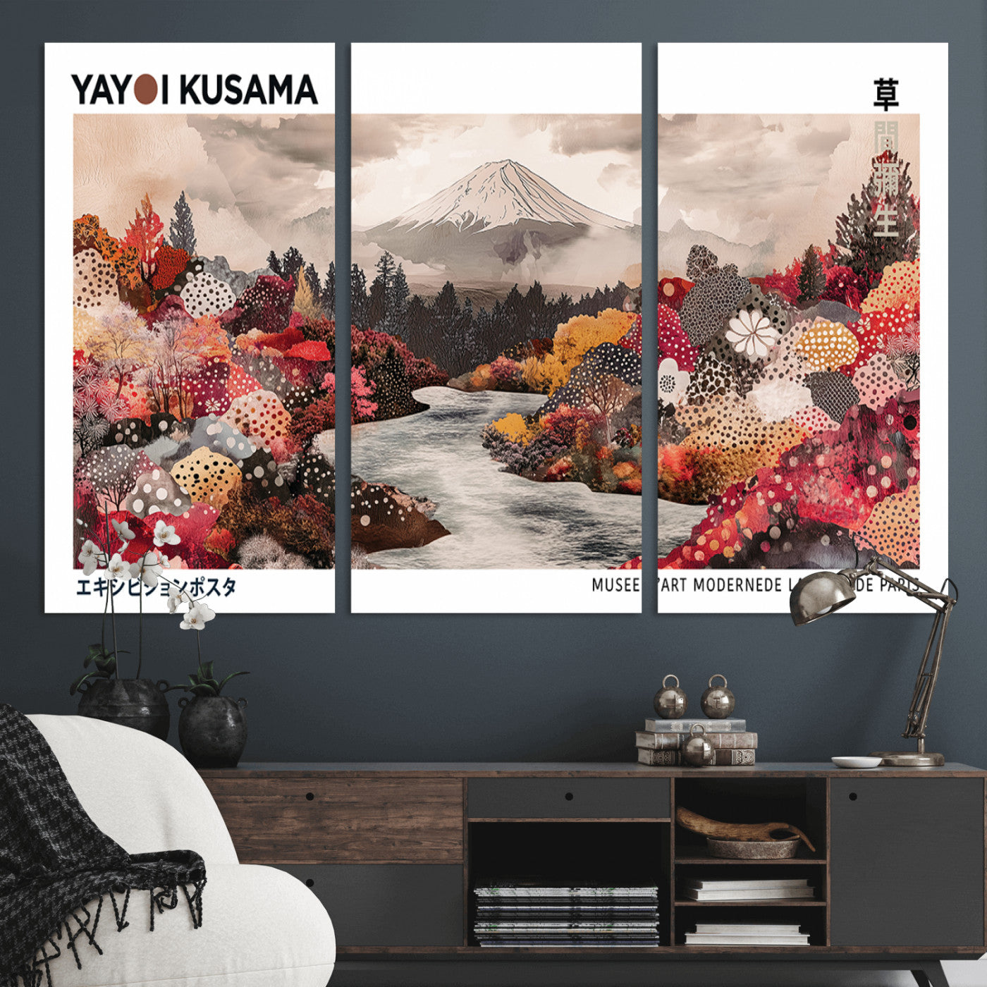 32352074-MGV-CV-36X24-Japanese Landscape Wall Art – Mount Fuji River Canvas Print, Modern Asian Inspired Nature Decor for Living Room, Bedroom, Office