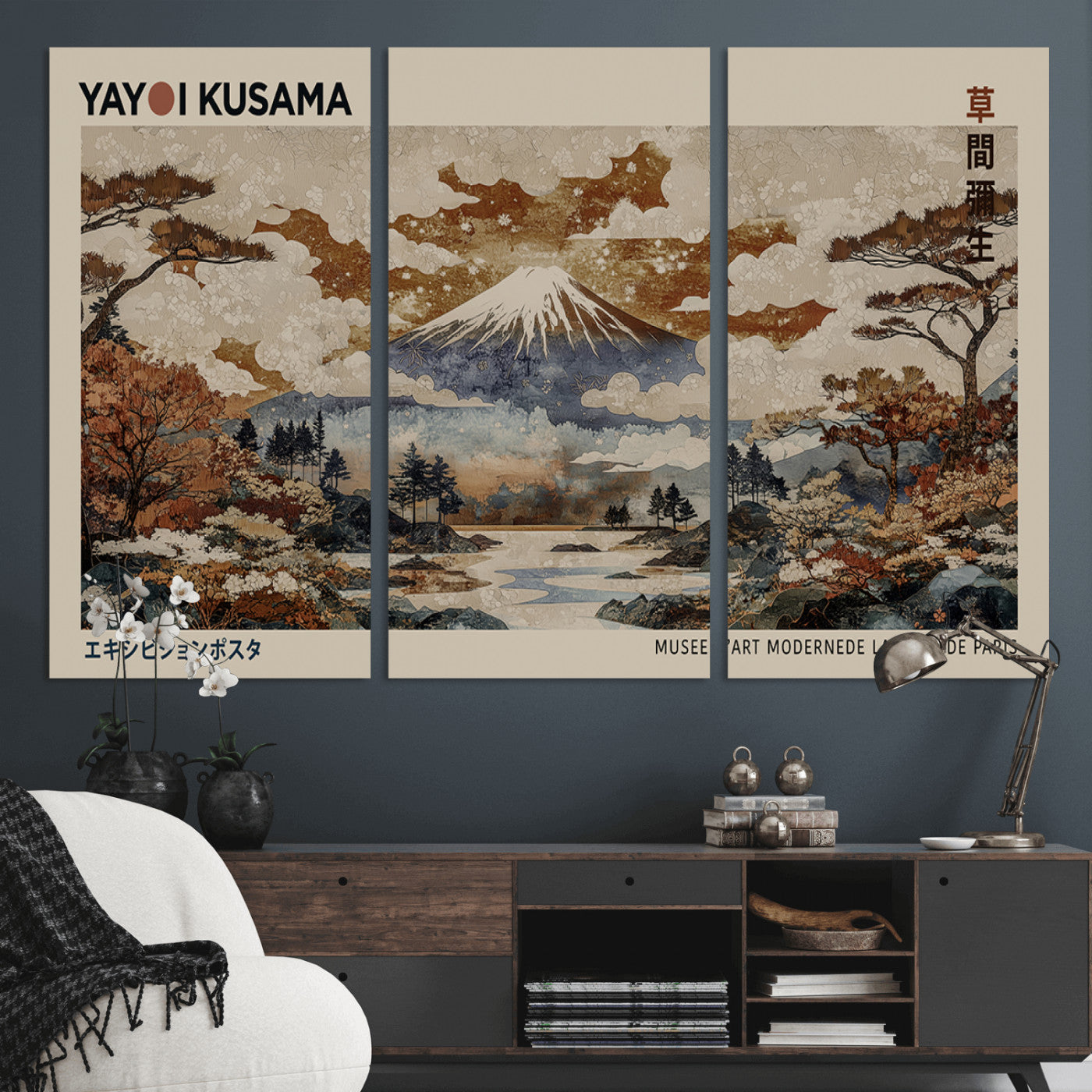 11778299-MGV-CV-48X32-3P-Japanese Landscape Wall Art – Mount Fuji Canvas Print, Asian Inspired Nature Decor for Living Room, Bedroom, Office or Studio