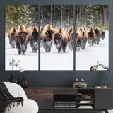 22695857-MGV-CV-36X24-Bison Herd Scene Wall Art Canvas Print, Framed Western Wildlife Art Picture Print, Rustic Animal Art Perfect Rustic Lodge Decor