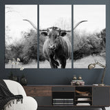 97280319-MGV-CV-36X24-Longhorn Photography Wall Art Canvas Print, Framed Western Cow Decor Art Picture Print, Texas Ranch Style Perfect Rustic Farmhouse