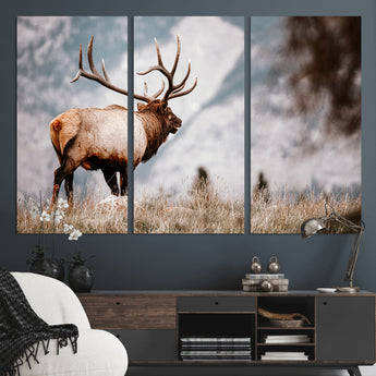 70489411-MGV-CV-36X24-Elk Photography Wall Art Canvas Print, Framed Mountain Wildlife Art Picture Print, Rustic Nature Decor Perfect Rustic Lodge Decor