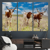 58099948-MGV-CV-48X32-3P-Texas Longhorn Wall Art Canvas Print, Framed Western Decor Art Picture Print, Rustic Farmhouse Perfect Western Farmhouse Decor