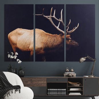 89239257-MGV-CV-36X24-Bull Elk Decor Wall Art Canvas Print, Framed Elk Photography Art Picture Print, Rustic Wildlife Perfect Rustic Lodge Decor Artwork