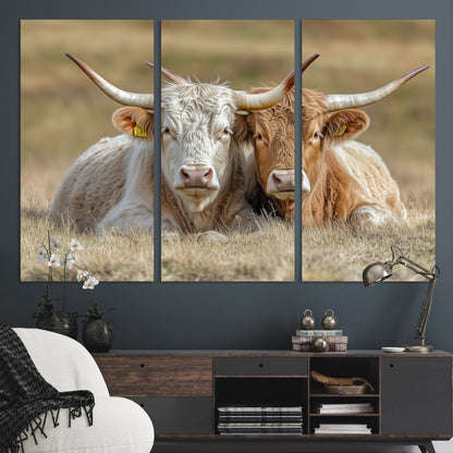 53388593-MGV-CV-36X24-Cow Photography Wall Art Canvas Print, Framed Rustic Animal Decor Art Picture Print, Texas Cow Pair Perfect Western Farmhouse