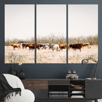 12454132-MGV-CV-36X24-Cow Herd Photography Wall Art Canvas Print, Framed Rustic Farmhouse Decor Art Picture Print, Western Ranch Style Perfect Rustic