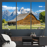 75948467-MGV-CV-36X24-Mountain Barn Scene Wall Art Canvas Print, Framed Rustic Farmhouse Style Art Picture Print, Country Cabin Decor Perfect Rustic
