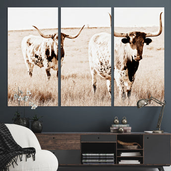 39672786-MGV-CV-36X24-Rustic Cow Scene Wall Art Canvas Print, Framed Farmhouse Style Cattle Art Picture Print, Prairie Animal Duo Perfect Rustic Western