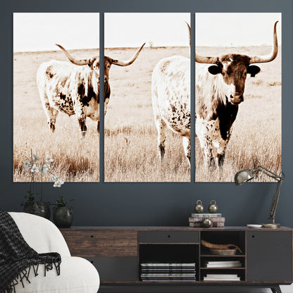 39672786-MGV-CV-36X24-Rustic Cow Scene Wall Art Canvas Print, Framed Farmhouse Style Cattle Art Picture Print, Prairie Animal Duo Perfect Rustic Western