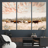 43704663-MGV-CV-36X24-Country Cow Herd Wall Art Canvas Print, Framed Farmhouse Cattle Scene Art Picture Print, Rustic Ranch Decor Perfect Rustic
