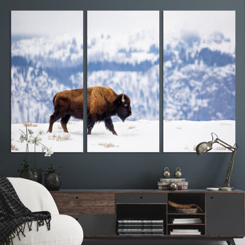 58512275-MGV-CV-36X24-Cowboy Aesthetic Wall Art Canvas Print, Framed Neutral Animal Theme Art Picture Print, Bison Ranch Style Perfect Rustic Western