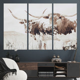 48161868-MGV-CV-36X24-Longhorn Cow Decor Wall Art Canvas Print, Framed Rustic Cattle Art Picture Print, Sepia Western Vibe Perfect Neutral Rustic