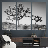 93692513-MGV-CV-36X24-Joshua Tree Wall Art Canvas Print, Framed Monochrome Desert Art Picture Print, Minimalist Nature Scene Perfect Southwestern