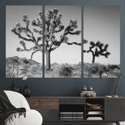 93692513-MGV-CV-36X24-Joshua Tree Wall Art Canvas Print, Framed Monochrome Desert Art Picture Print, Minimalist Nature Scene Perfect Southwestern