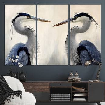 18230556-MGV-CV-36X24-Blue Heron Pair Wall Art Canvas Print, Framed Coastal Bird Theme Art Picture Print, Tranquil Wildlife Scene Perfect Coastal