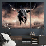 71457818-MGV-CV-36X24-Longhorn Wall Art Wall Art Canvas Print, Framed Western Bull Canvas Art Picture Print, Rustic Cow Decor Perfect Western Dramatic