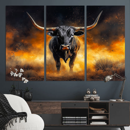 58293979-MGV-CV-36X24-Longhorn Canvas Wall Art Canvas Print, Framed Bold Bull Wall Art Art Picture Print, Western Animal Decor Perfect Western Dramatic