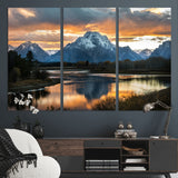 14130176-MGV-CV-36X24-Mountain Sunset Wall Art Canvas Print, Framed Alpine Wilderness Art Picture Print, Golden Hour Perfect Rustic Wilderness Decor