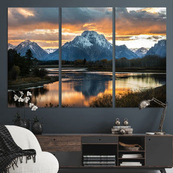 14130176-MGV-CV-36X24-Mountain Sunset Wall Art Canvas Print, Framed Alpine Wilderness Art Picture Print, Golden Hour Perfect Rustic Wilderness Decor