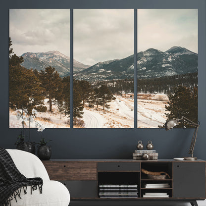 77311749-MGV-CV-48X32-3P-Mountain Landscape Wall Art Canvas Print, Framed Snowy Peaks Art Picture Print, Alpine Aesthetic Perfect Rustic Winter Decor