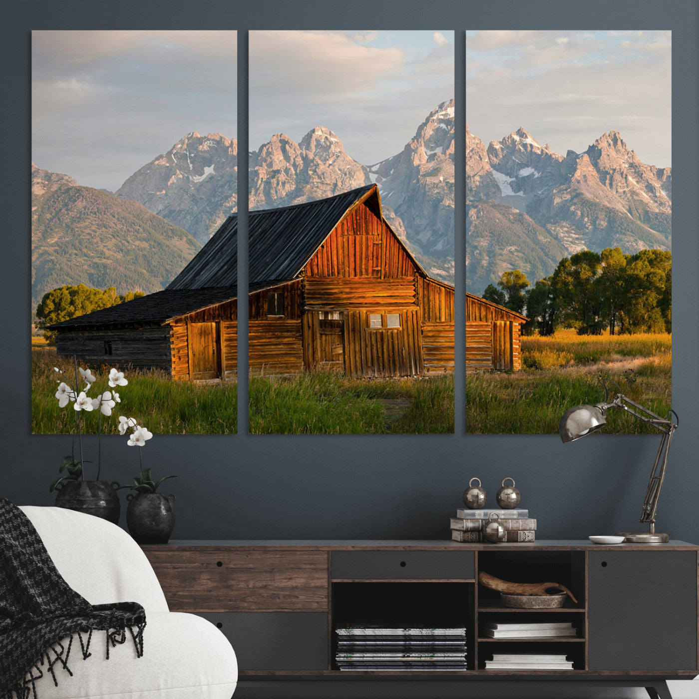 31771014-MGV-CV-48X32-3P-Rustic Barn Wall Art Canvas Print, Framed Western Landscape Art Picture Print, Farmhouse Style Perfect Rustic Farmhouse Decor