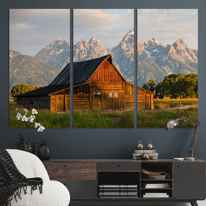 31771014-MGV-CV-48X32-3P-Rustic Barn Wall Art Canvas Print, Framed Western Landscape Art Picture Print, Farmhouse Style Perfect Rustic Farmhouse Decor