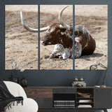 76549210-MGV-CV-36X24-Texas Longhorn Wall Art Canvas Print, Framed Country Living Art Picture Print, Farmhouse Aesthetic Perfect Western Rustic Decor