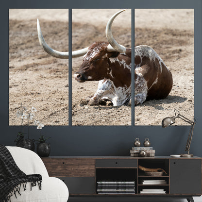 76549210-MGV-CV-36X24-Texas Longhorn Wall Art Canvas Print, Framed Country Living Art Picture Print, Farmhouse Aesthetic Perfect Western Rustic Decor
