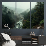 48497565-MGV-CV-36X24-Misty Forest Wall Art Canvas Print, Framed Foggy River Art Picture Print, Moody Landscape Perfect Moody Wilderness Decor Artwork