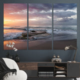94208089-MGV-CV-48X32-3P-Golden Hour Wall Art Canvas Print, Framed Tranquil Waves Art Picture Print, Beach Horizon Perfect Coastal Serenity Decor Artwork