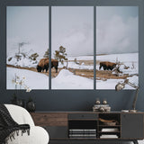 60308289-MGV-CV-36X24-Bison Wildlife Wall Art Canvas Print, Framed Snowy Prairie Art Picture Print, Western Landscape Perfect Rustic Winter Decor