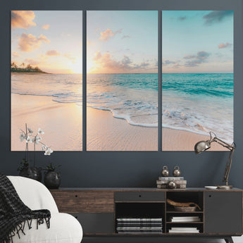 94538225-MGV-CV-36X24-Beach Sunset Wall Art Canvas Print, Framed Ocean Waves Art Picture Print, Summer Escape Perfect Coastal Serenity Decor Artwork