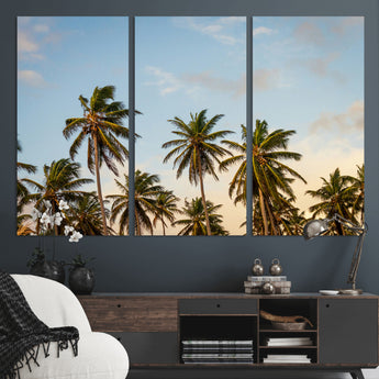 99033771-MGV-CV-36X24-Palm Trees Wall Art Canvas Print, Framed Tropical Vibes Art Picture Print, Coastal Sunset Perfect Coastal Boho Decor Artwork