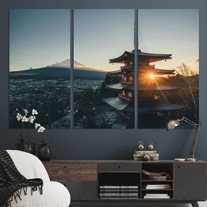 87729656-MGV-CV-36X24-Mount Fuji Wall Art Canvas Print, Framed Japan Travel Art Picture Print, Chureito Pagoda Perfect Zen Minimalism Decor Artwork