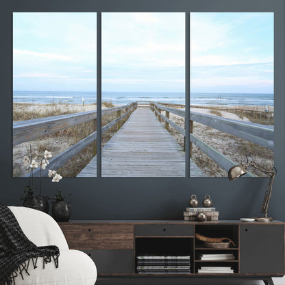 31602988-MGV-CV-36X24-Beach Boardwalk Wall Art Canvas Print, Framed Coastal Serenity Art Picture Print, Ocean View Perfect Coastal Minimalist Decor