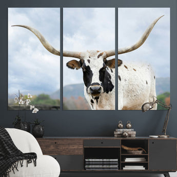 63592811-MGV-CV-36X24-Texas Longhorn Wall Art Canvas Print, Framed Western Rustic Art Picture Print, Farmhouse Decor Perfect Rustic Farmhouse Decor