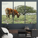 91866234-MGV-CV-36X24-Texas Longhorn Wall Art Canvas Print, Framed Rustic Ranch Art Picture Print, Western Cattle Perfect Rustic Farmhouse Decor Artwork